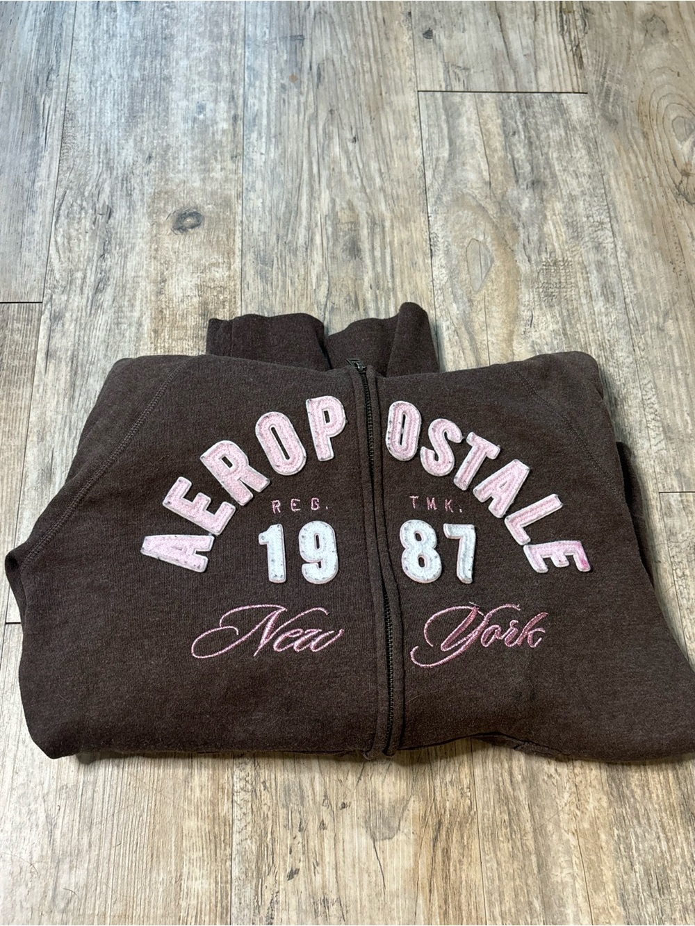 Aeropostale Brown Sherpa-Lined Zip Hoodie with Pink Accent